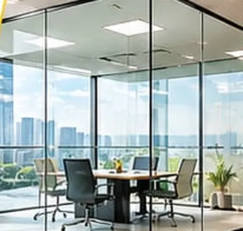 Conference room glass with privacy mode off (clear)